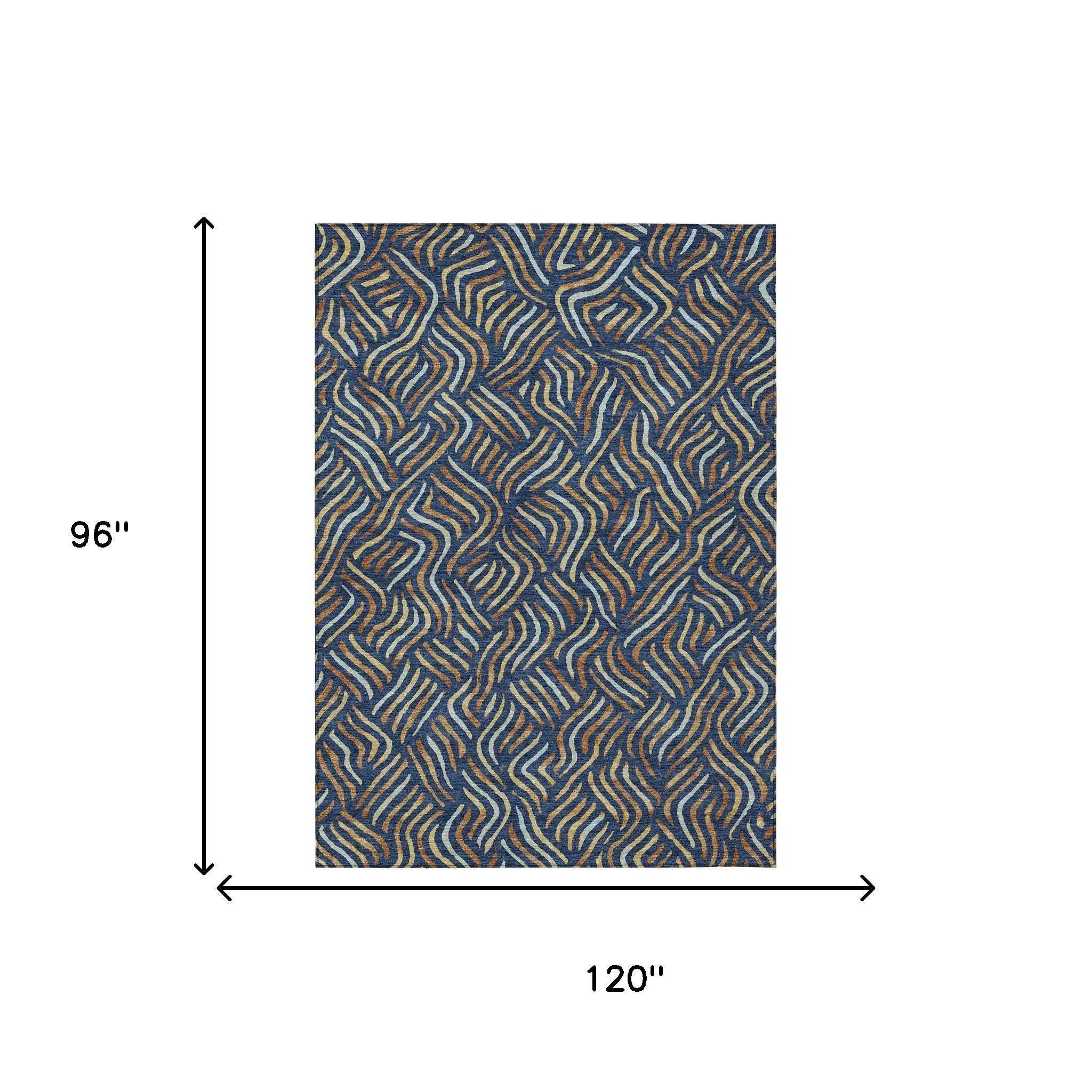 8' X 10' Navy Blue And Orange Abstract Washable Indoor Outdoor Area Rug Homeroots Outdoor
