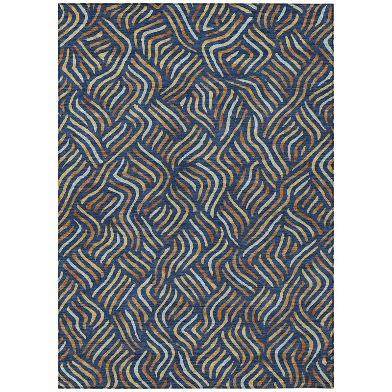 8' X 10' Navy Blue And Orange Abstract Washable Indoor Outdoor Area Rug Homeroots Outdoor