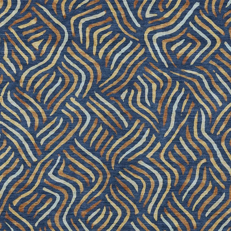 8' X 10' Navy Blue And Orange Abstract Washable Indoor Outdoor Area Rug Homeroots Outdoor