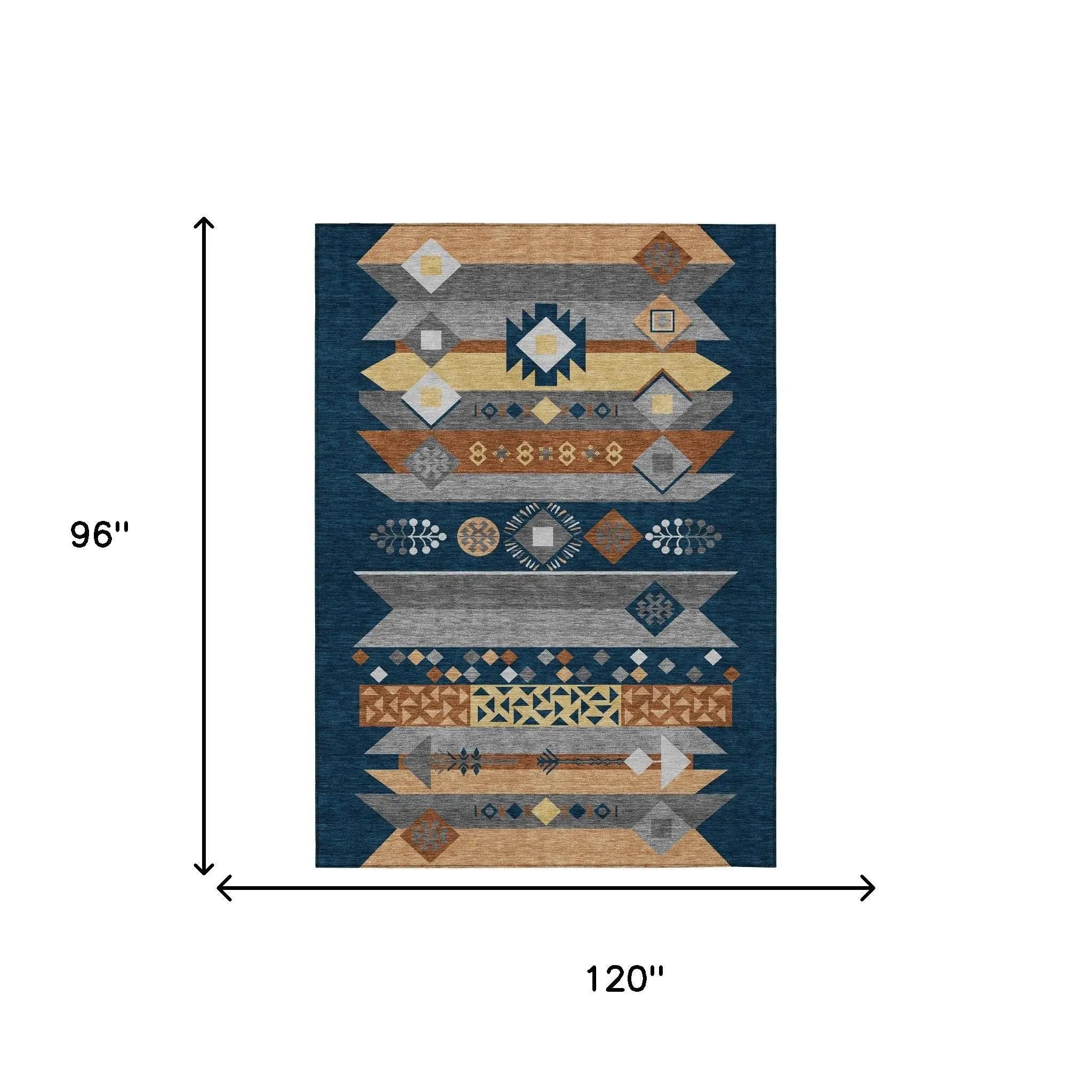8' X 10' Navy Blue And Orange Geometric Washable Indoor Outdoor Area Rug Homeroots Outdoor