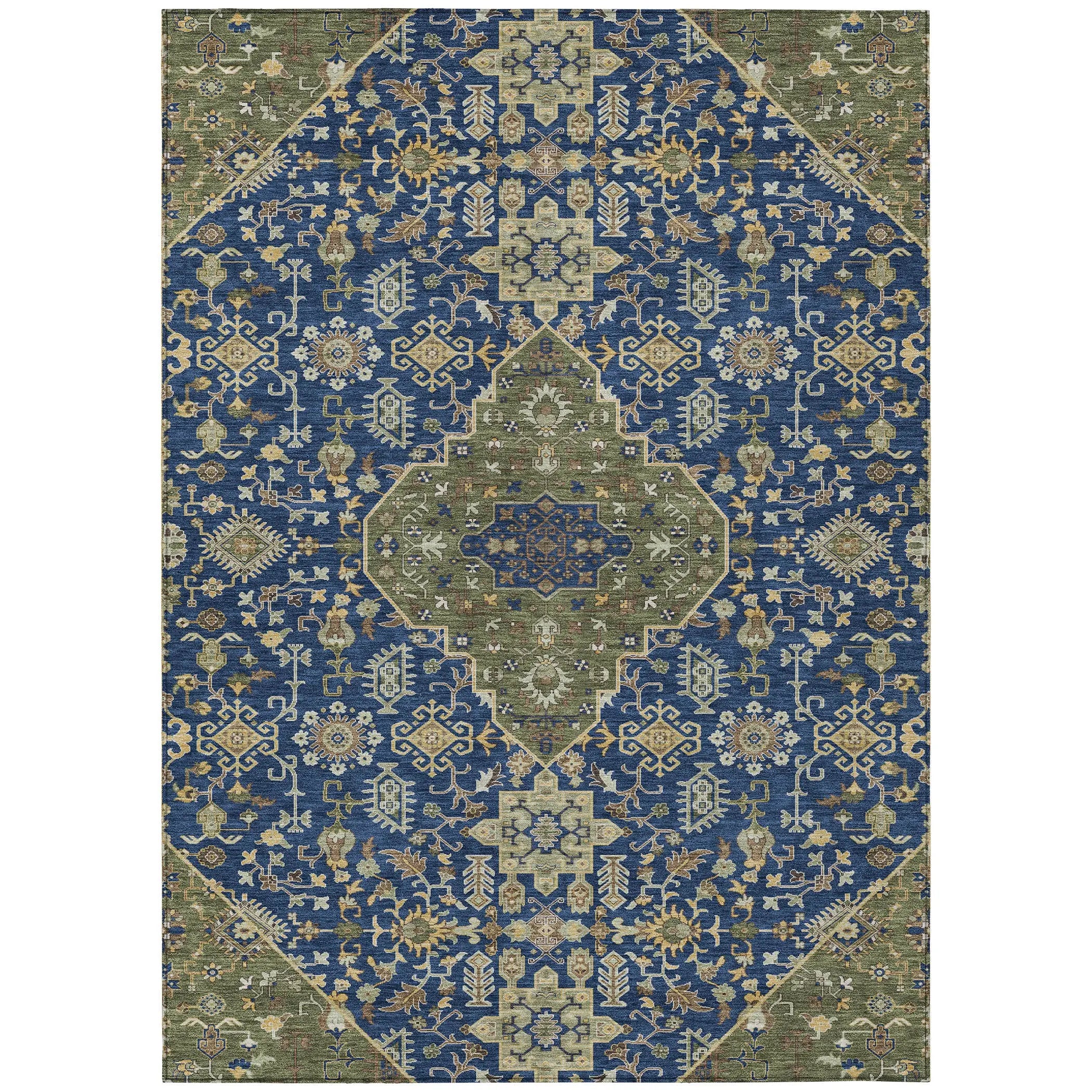 8' X 10' Navy Blue And Pewter Medallion Washable Indoor Outdoor Area Rug Homeroots Outdoor