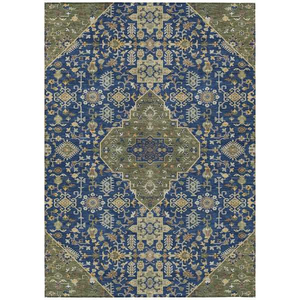 8' X 10' Navy Blue And Pewter Medallion Washable Indoor Outdoor Area Rug Homeroots Outdoor