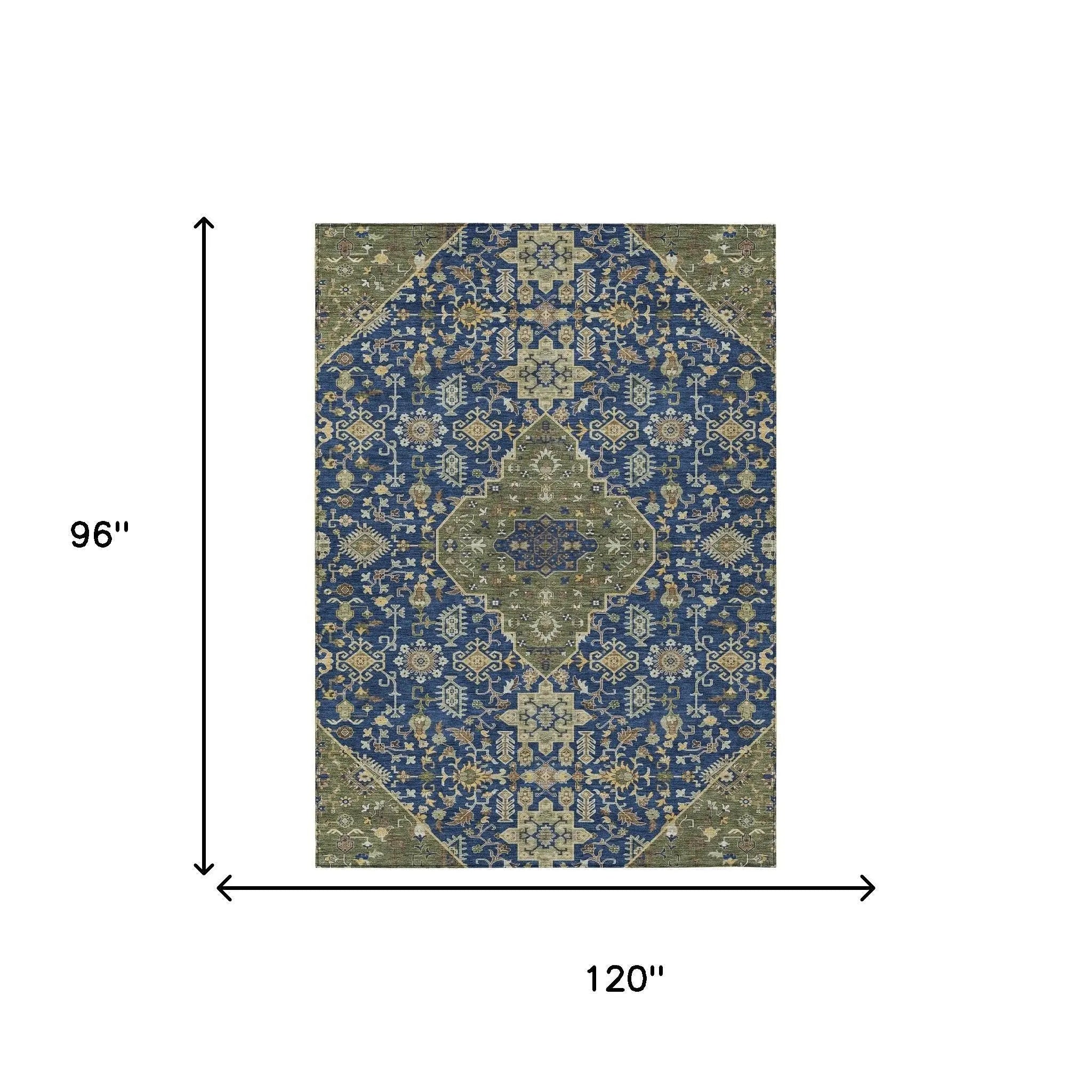 8' X 10' Navy Blue And Pewter Medallion Washable Indoor Outdoor Area Rug Homeroots Outdoor