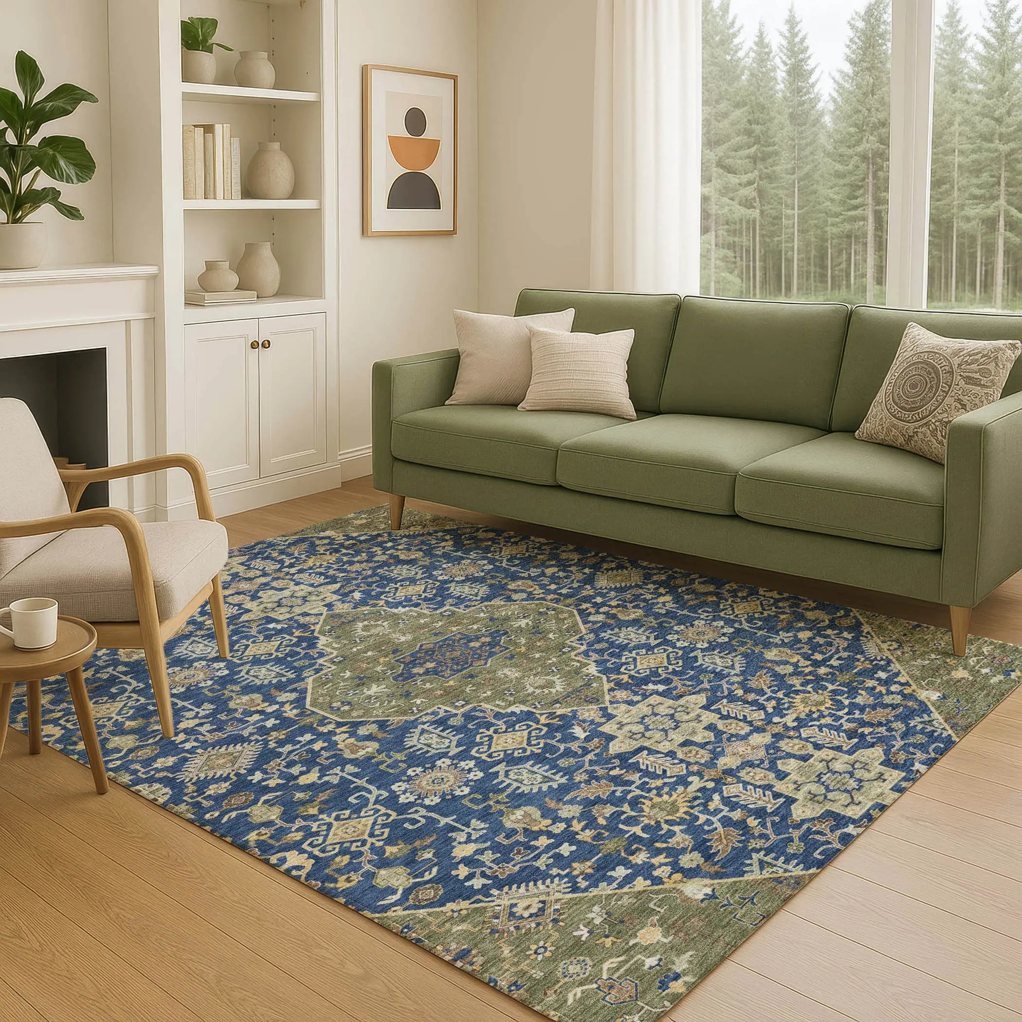 8' X 10' Navy Blue And Pewter Medallion Washable Indoor Outdoor Area Rug Homeroots Outdoor