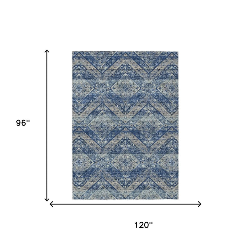 8' X 10' Navy Blue And Pink Tribal Washable Indoor Outdoor Area Rug Homeroots Outdoor