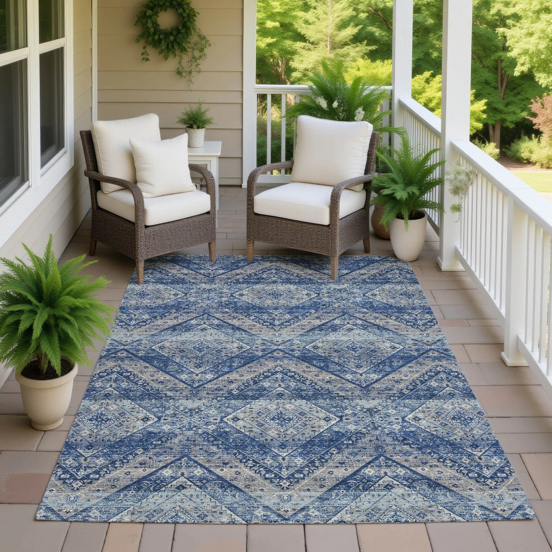 8' X 10' Navy Blue And Pink Tribal Washable Indoor Outdoor Area Rug Homeroots Outdoor