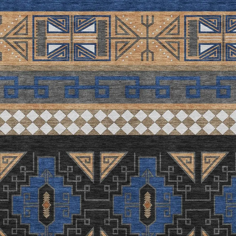 8' X 10' Navy Blue And Salmon Tribal Washable Indoor Outdoor Area Rug Homeroots Outdoor