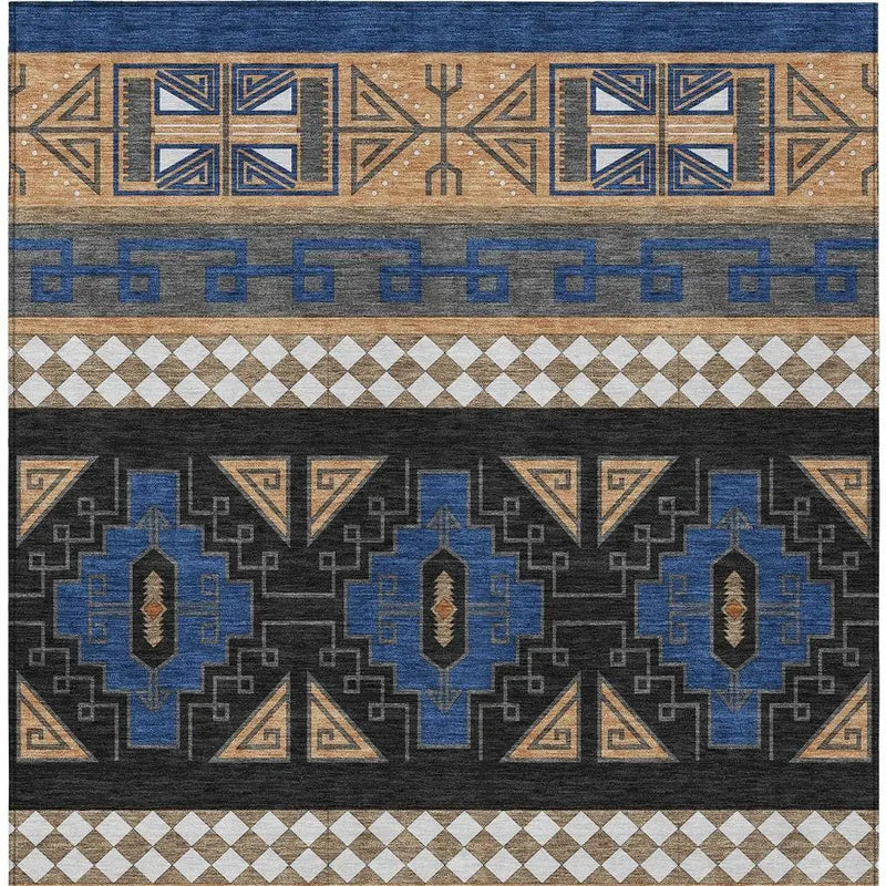 8' X 10' Navy Blue And Salmon Tribal Washable Indoor Outdoor Area Rug Homeroots Outdoor