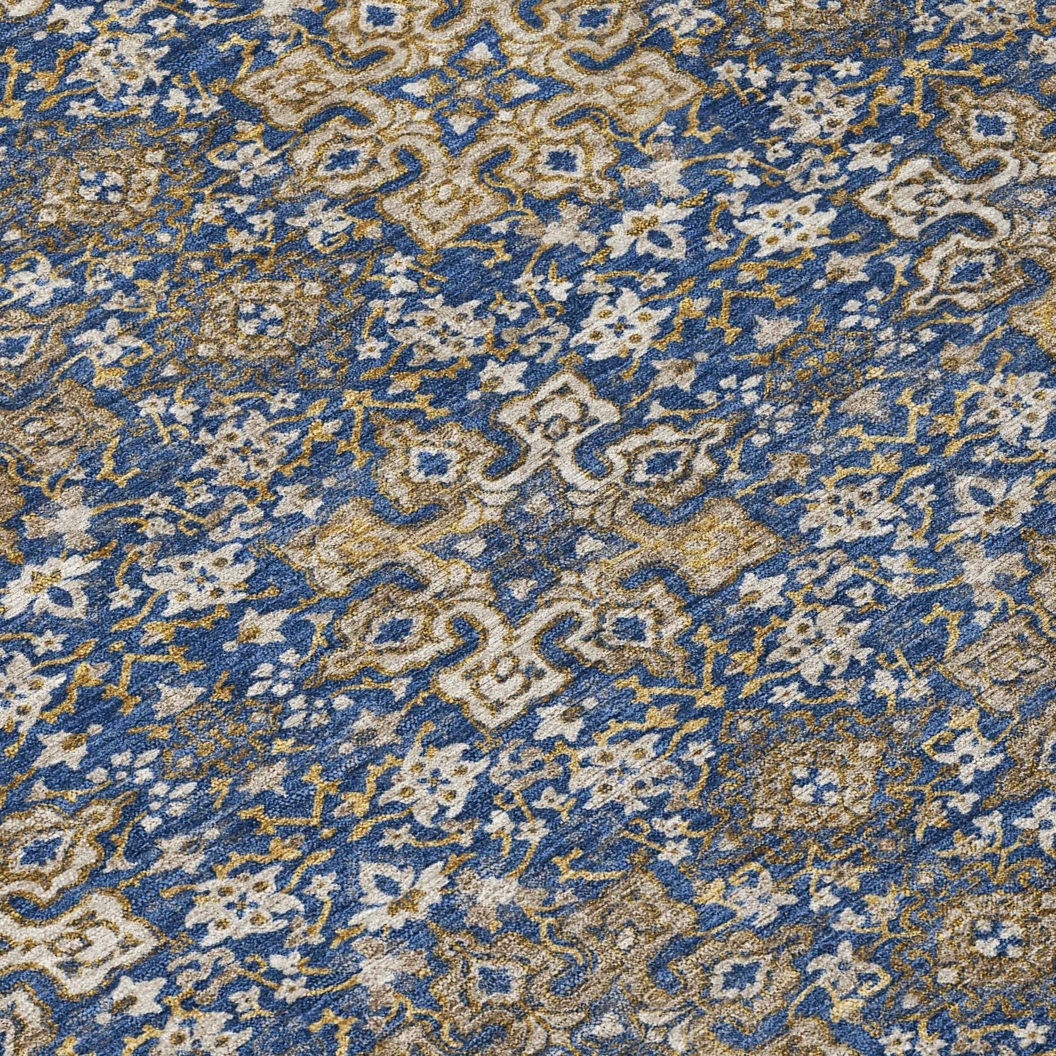 8' X 10' Navy Blue And Silver Oriental Washable Indoor Outdoor Area Rug Homeroots Outdoor