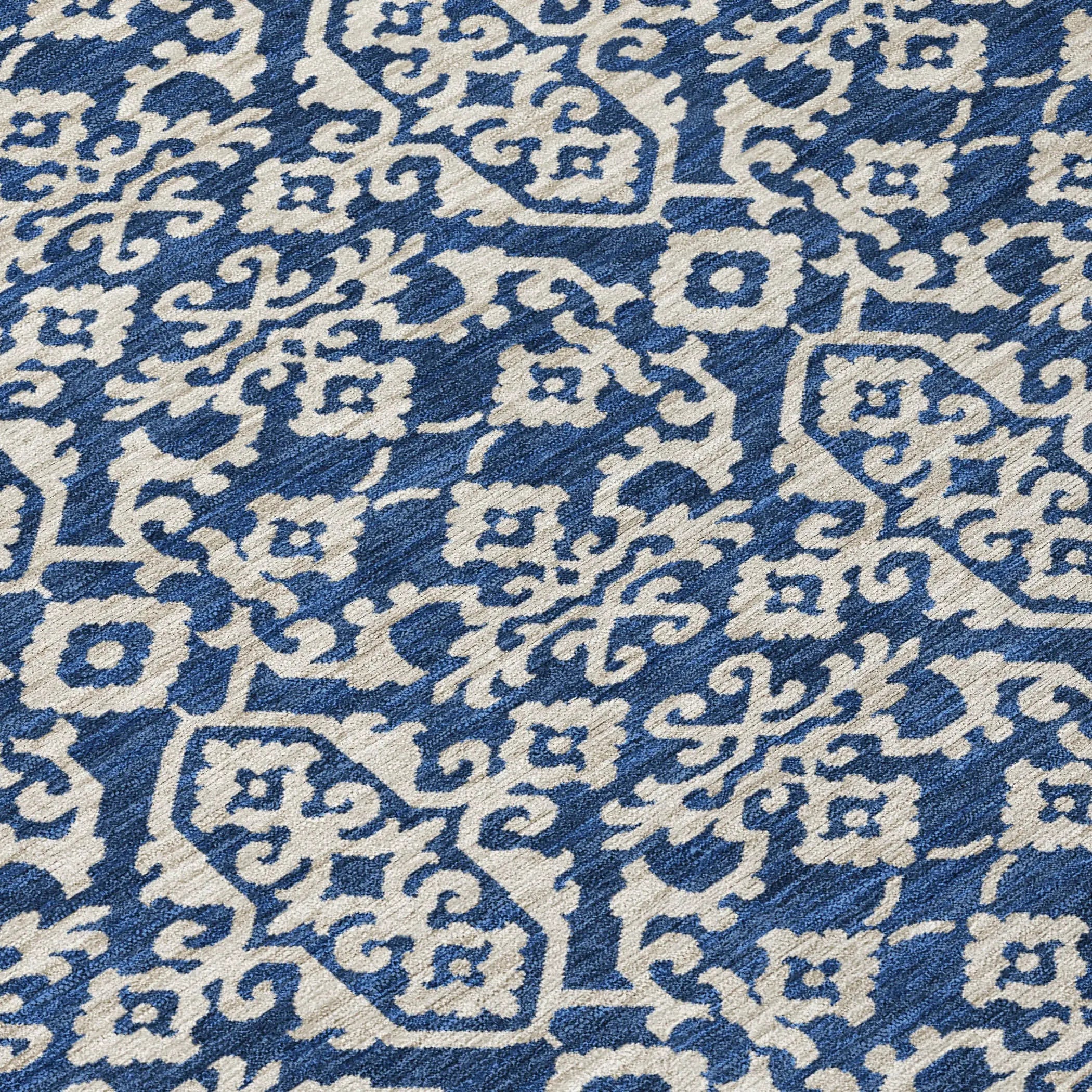 8' X 10' Navy Blue And Silver Oriental Washable Indoor Outdoor Area Rug Homeroots Outdoor