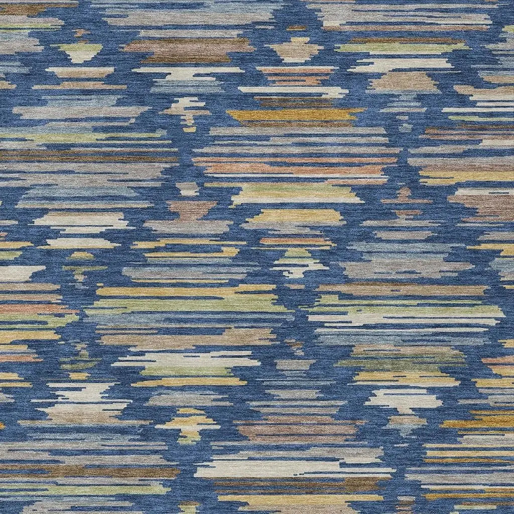 8' X 10' Navy Blue And Silver Southwestern Washable Indoor Outdoor Area Rug Homeroots Outdoor