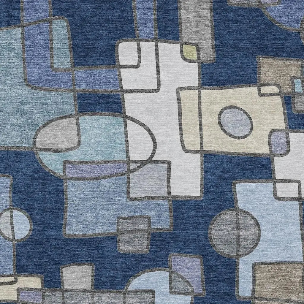 8' X 10' Navy Blue And Sky Blue Geometric Washable Indoor Outdoor Area Rug Homeroots Outdoor