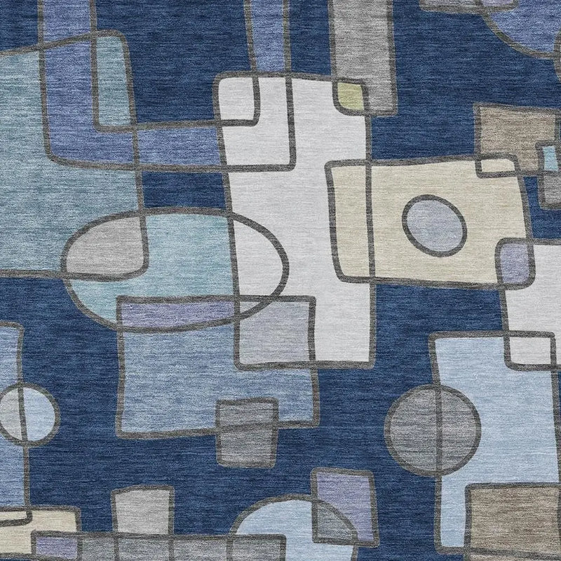 8' X 10' Navy Blue And Sky Blue Geometric Washable Indoor Outdoor Area Rug Homeroots Outdoor
