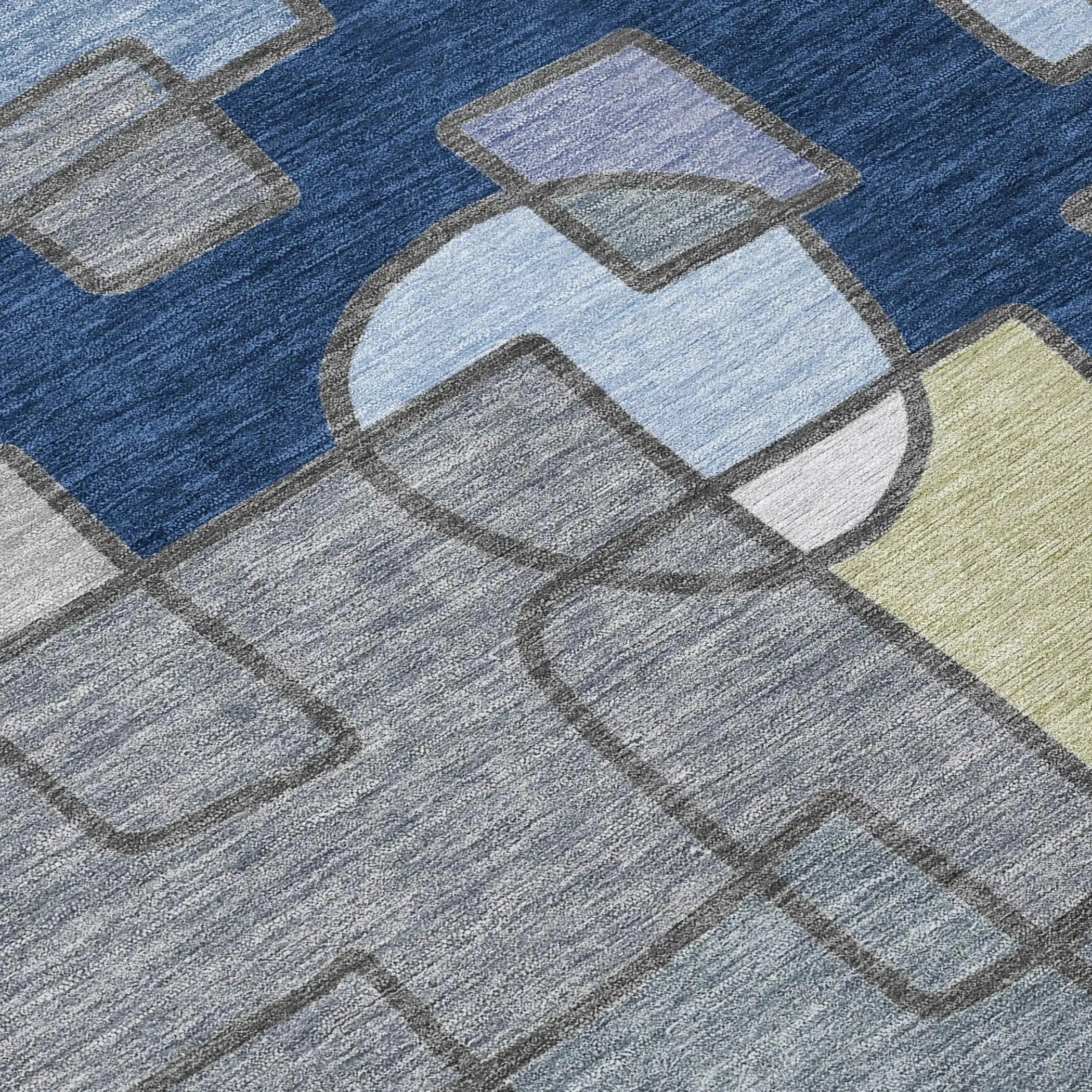 8' X 10' Navy Blue And Sky Blue Geometric Washable Indoor Outdoor Area Rug Homeroots Outdoor