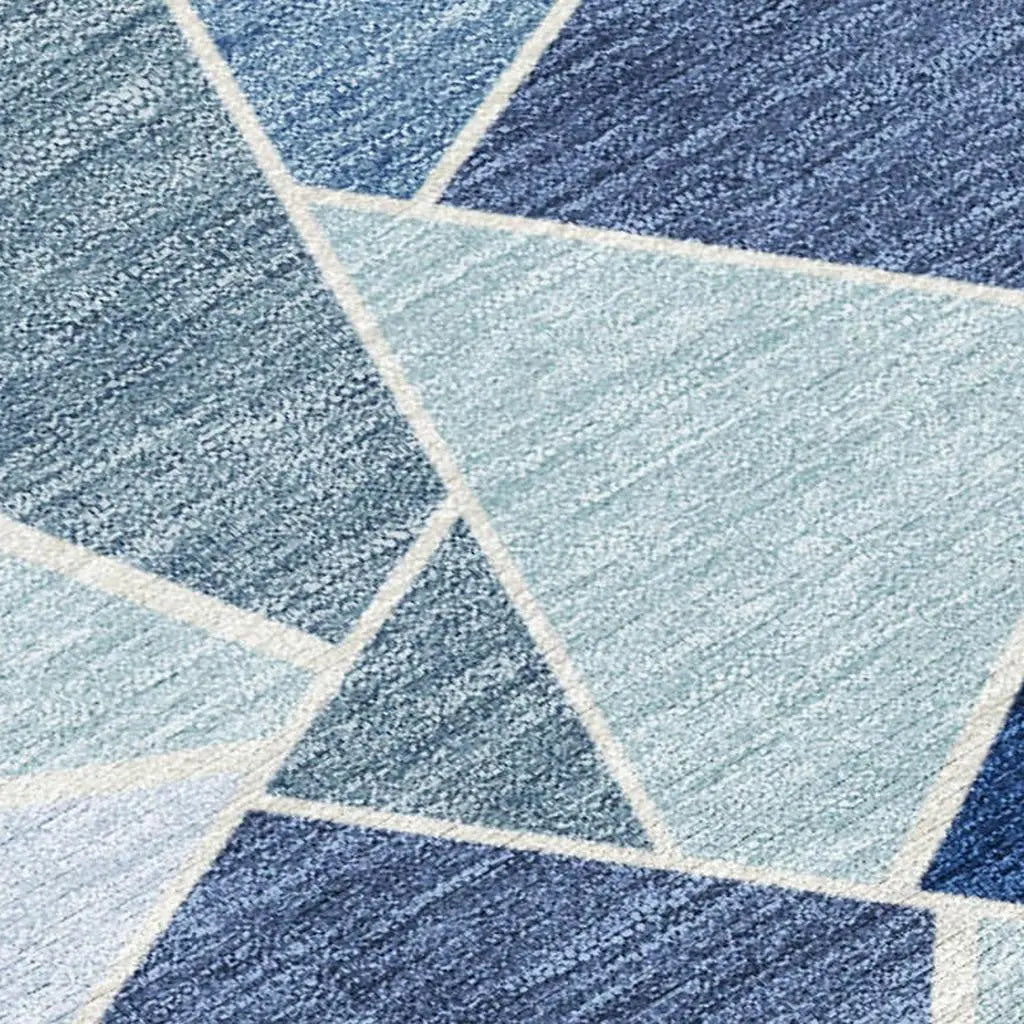 8' X 10' Navy Blue And Sky Blue Geometric Washable Indoor Outdoor Area Rug Homeroots Outdoor