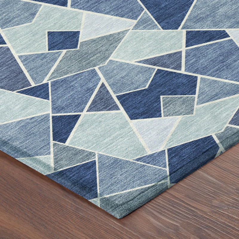 8' X 10' Navy Blue And Sky Blue Geometric Washable Indoor Outdoor Area Rug Homeroots Outdoor