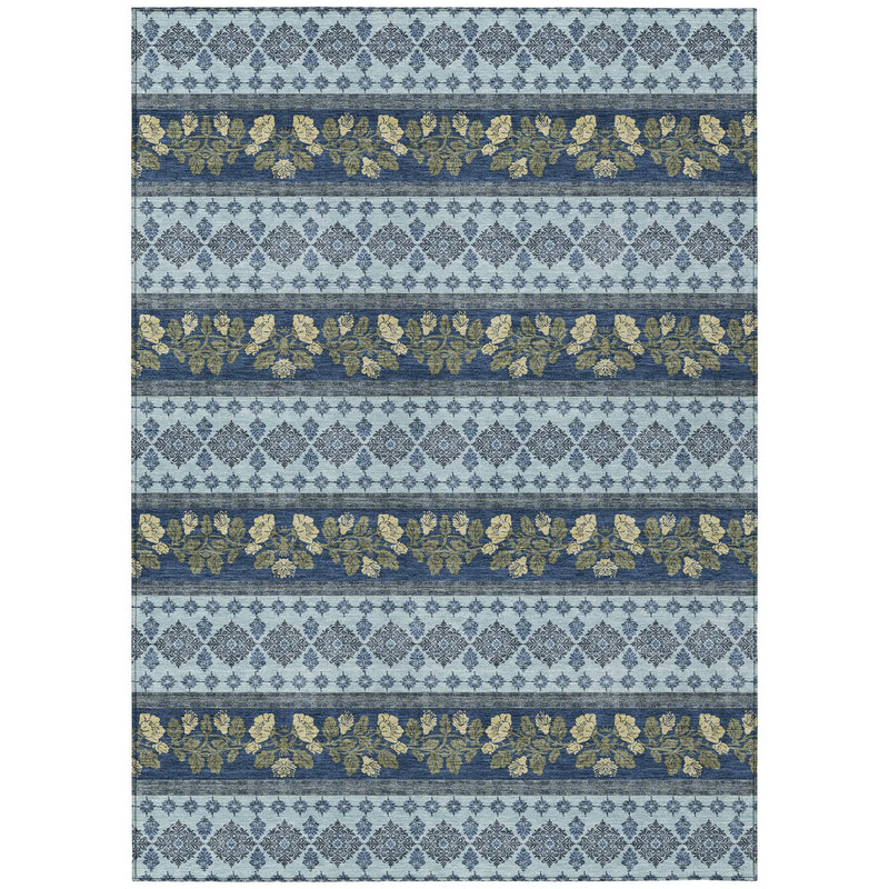 8' X 10' Navy Blue And Sky Blue Striped Washable Indoor Outdoor Area Rug Homeroots Outdoor