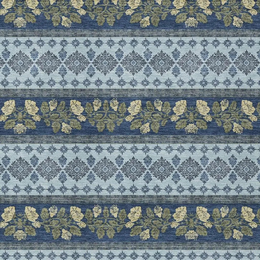 8' X 10' Navy Blue And Sky Blue Striped Washable Indoor Outdoor Area Rug Homeroots Outdoor