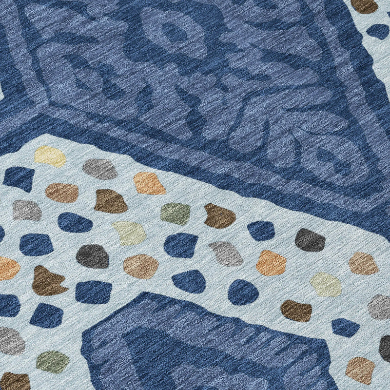 8' X 10' Navy Blue And Sky Blue Tribal Washable Indoor Outdoor Area Rug Homeroots Outdoor