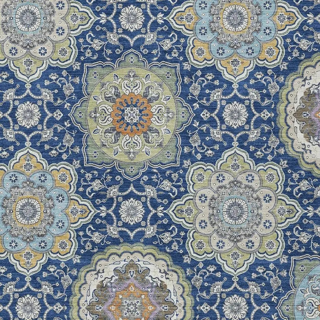 8' X 10' Navy Blue And Taupe Floral Medallion Washable Indoor Outdoor Area Rug Homeroots Outdoor