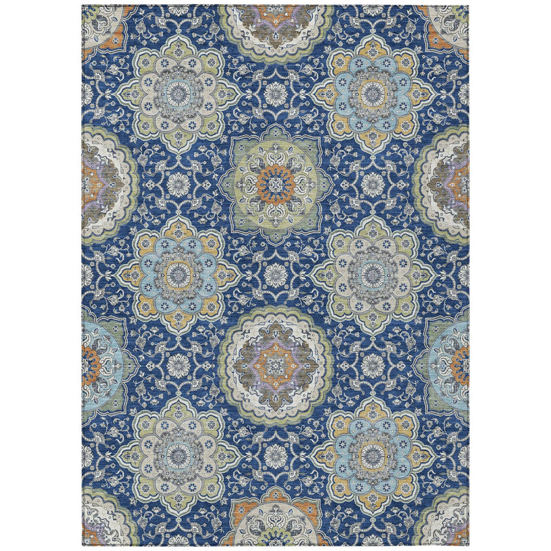 8' X 10' Navy Blue And Taupe Floral Medallion Washable Indoor Outdoor Area Rug Homeroots Outdoor