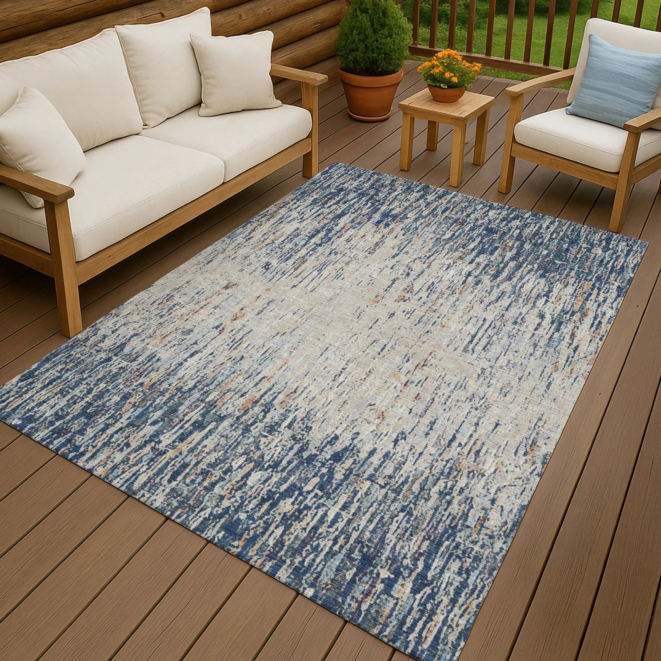 8' X 10' Navy Blue And Taupe Striped Washable Indoor Outdoor Area Rug Homeroots Outdoor