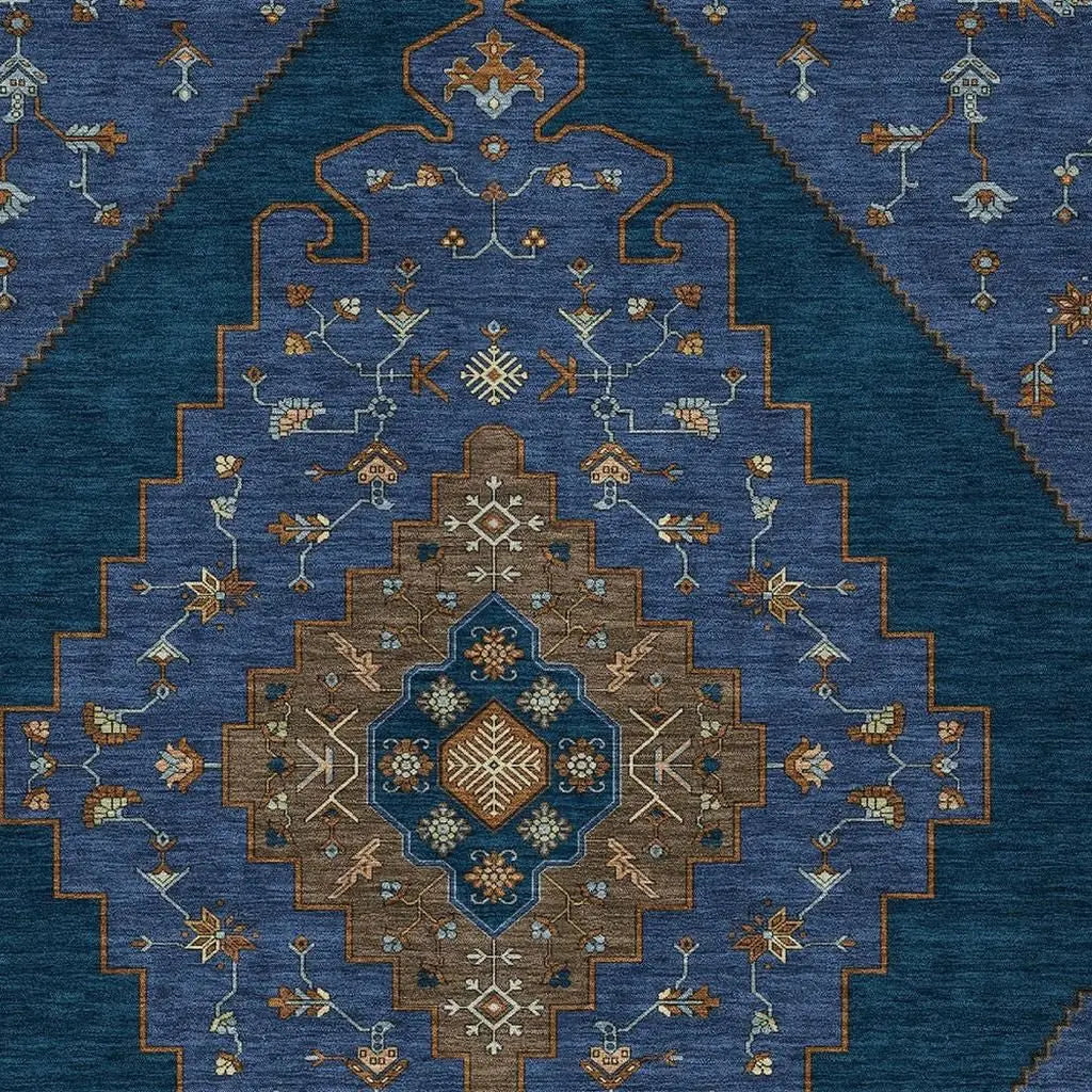8' X 10' Navy Blue And Teal Blue Geometric Washable Indoor Outdoor Area Rug Homeroots Outdoor