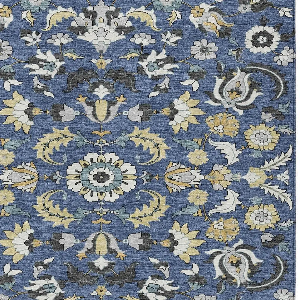 8' X 10' Navy Blue And Wheat Floral Medallion Washable Indoor Outdoor Area Rug Homeroots Outdoor
