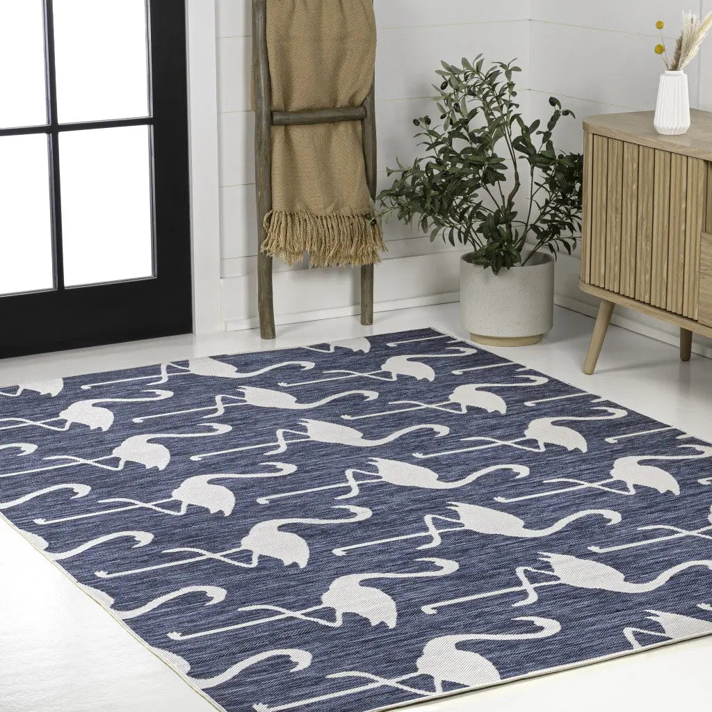 8' X 10' Navy Blue And White Animal Print Indoor Outdoor Area Rug Homeroots Outdoor