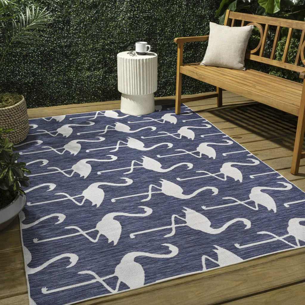 8' X 10' Navy Blue And White Animal Print Indoor Outdoor Area Rug Homeroots Outdoor