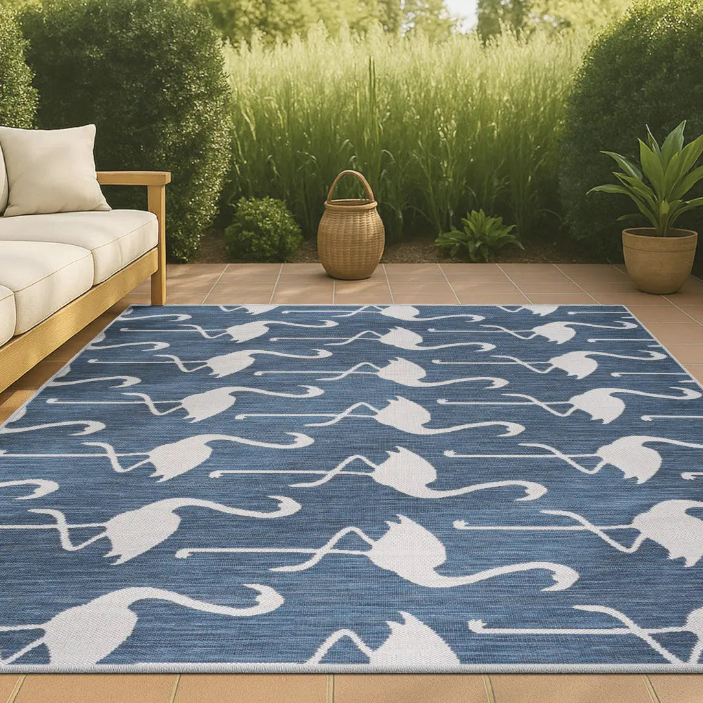 8' X 10' Navy Blue And White Animal Print Indoor Outdoor Area Rug Homeroots Outdoor