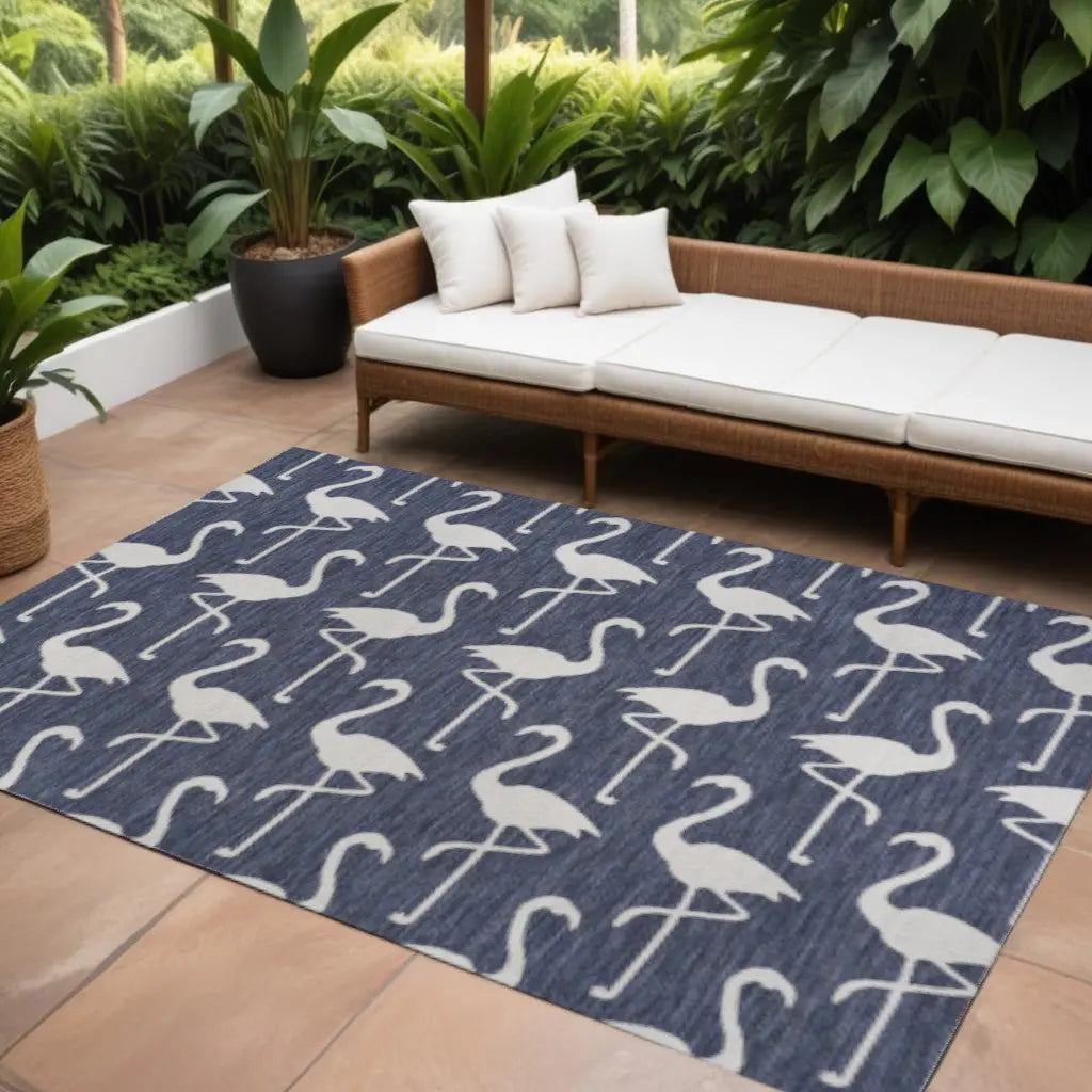 8' X 10' Navy Blue And White Animal Print Indoor Outdoor Area Rug Homeroots Outdoor