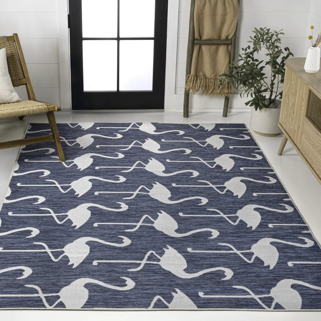 8' X 10' Navy Blue And White Animal Print Indoor Outdoor Area Rug Homeroots Outdoor