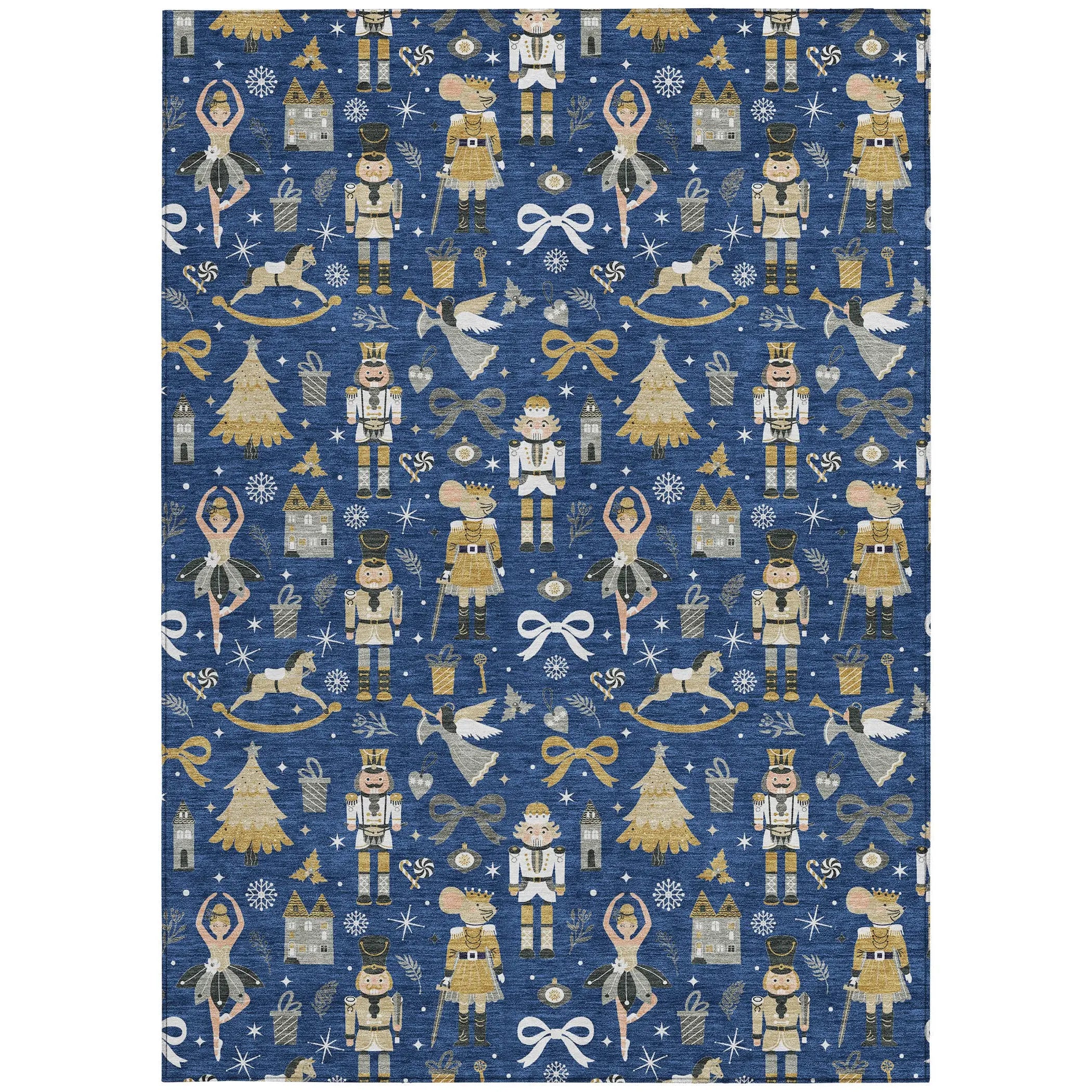8' X 10' Navy Blue Gold Black And Gray Village House Washable Indoor Outdoor Area Rug Homeroots Outdoor