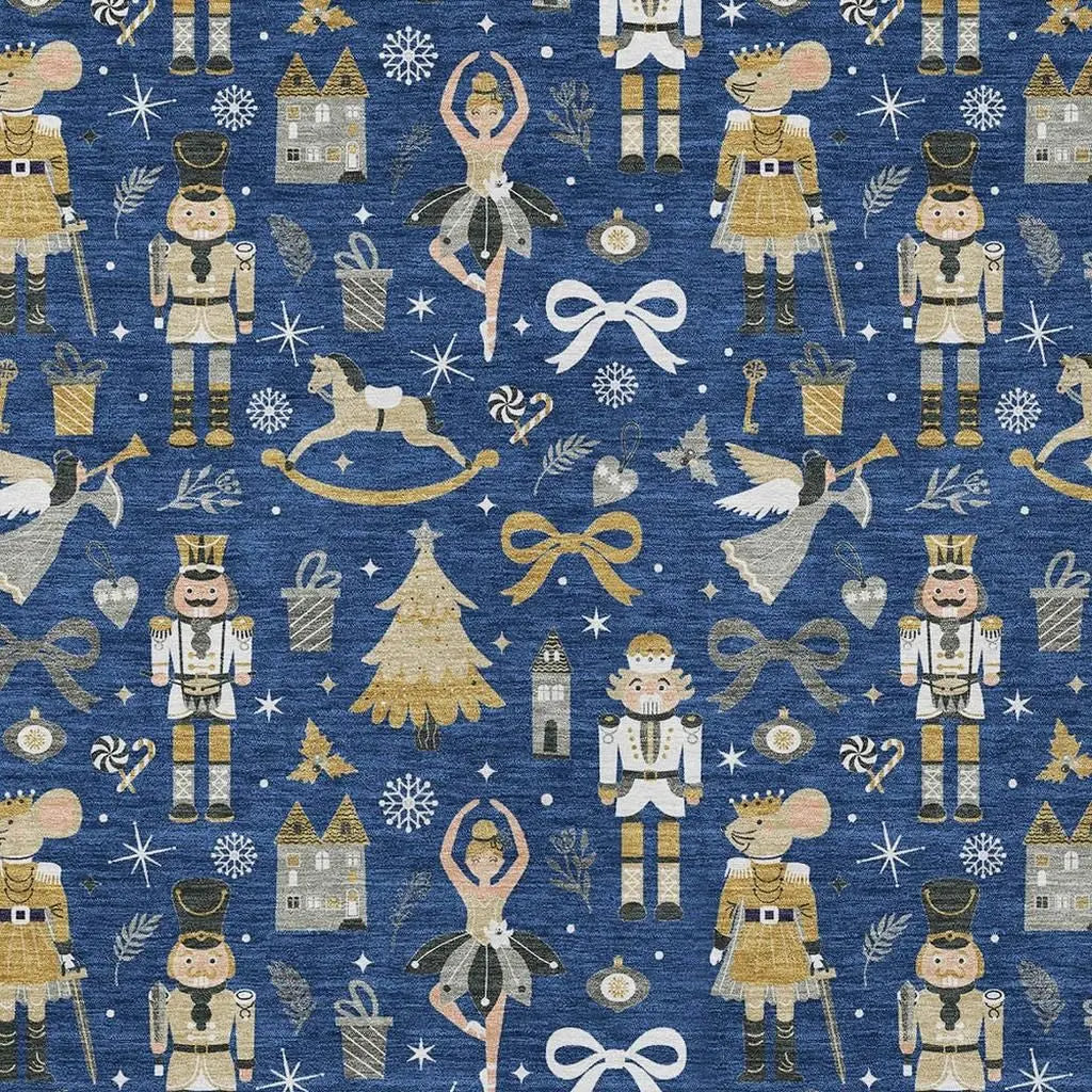 8' X 10' Navy Blue Gold Black And Gray Village House Washable Indoor Outdoor Area Rug Homeroots Outdoor