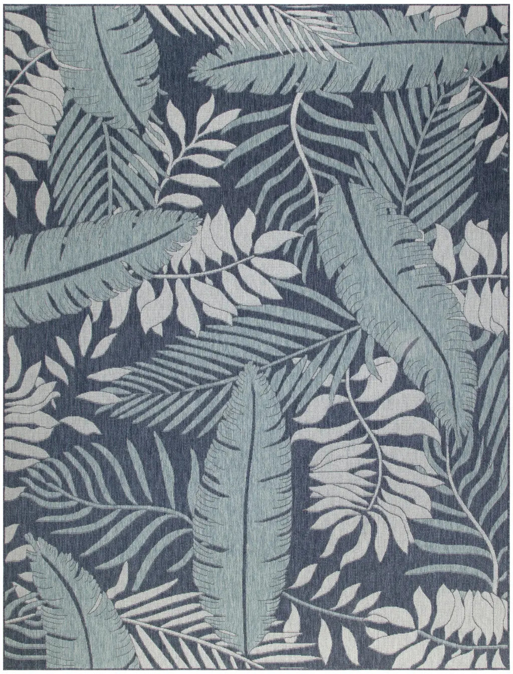 8' X 10' Navy Blue Sky Blue And Ivory Palm Leaf Indoor Outdoor Area Rug Homeroots Outdoor