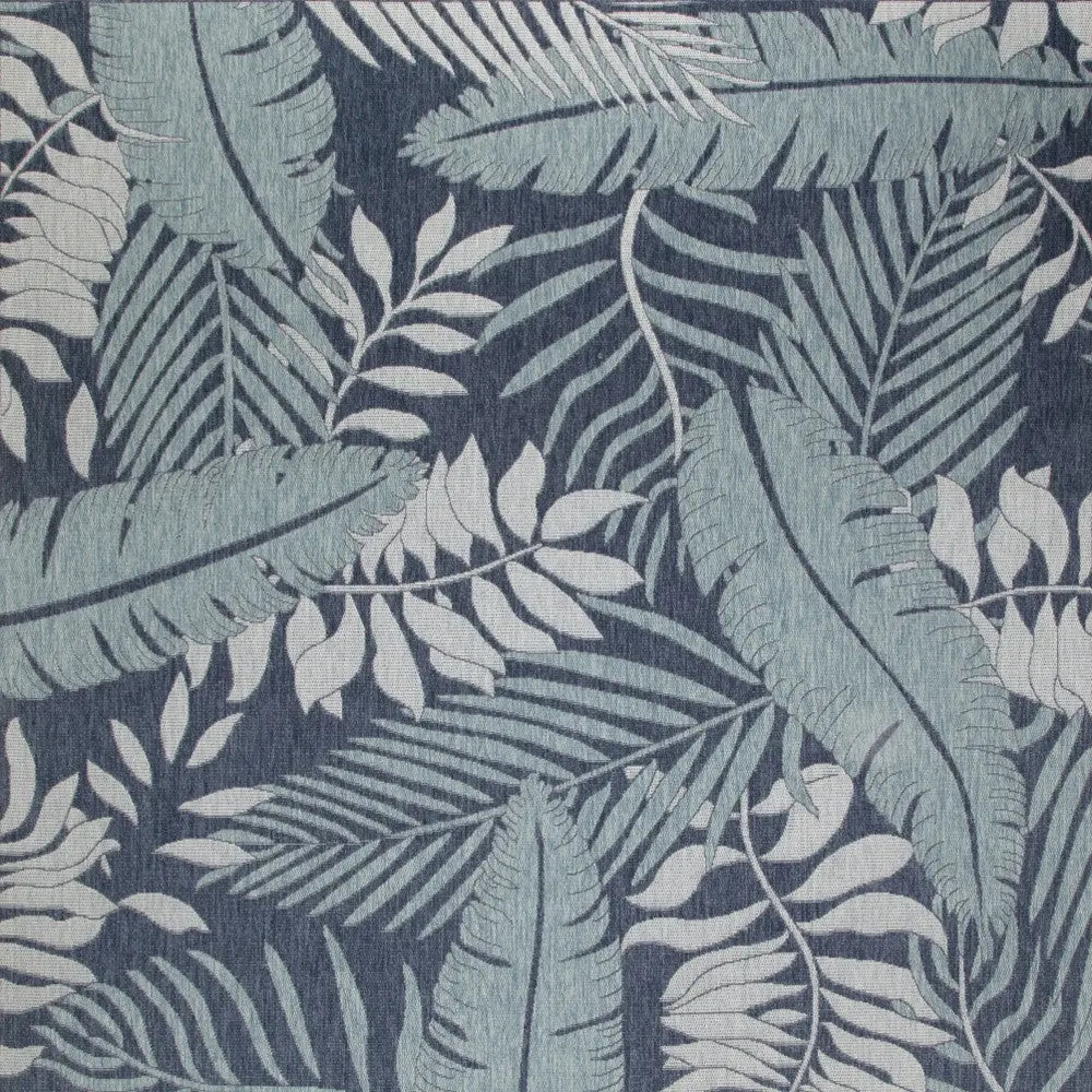8' X 10' Navy Blue Sky Blue And Ivory Palm Leaf Indoor Outdoor Area Rug Homeroots Outdoor