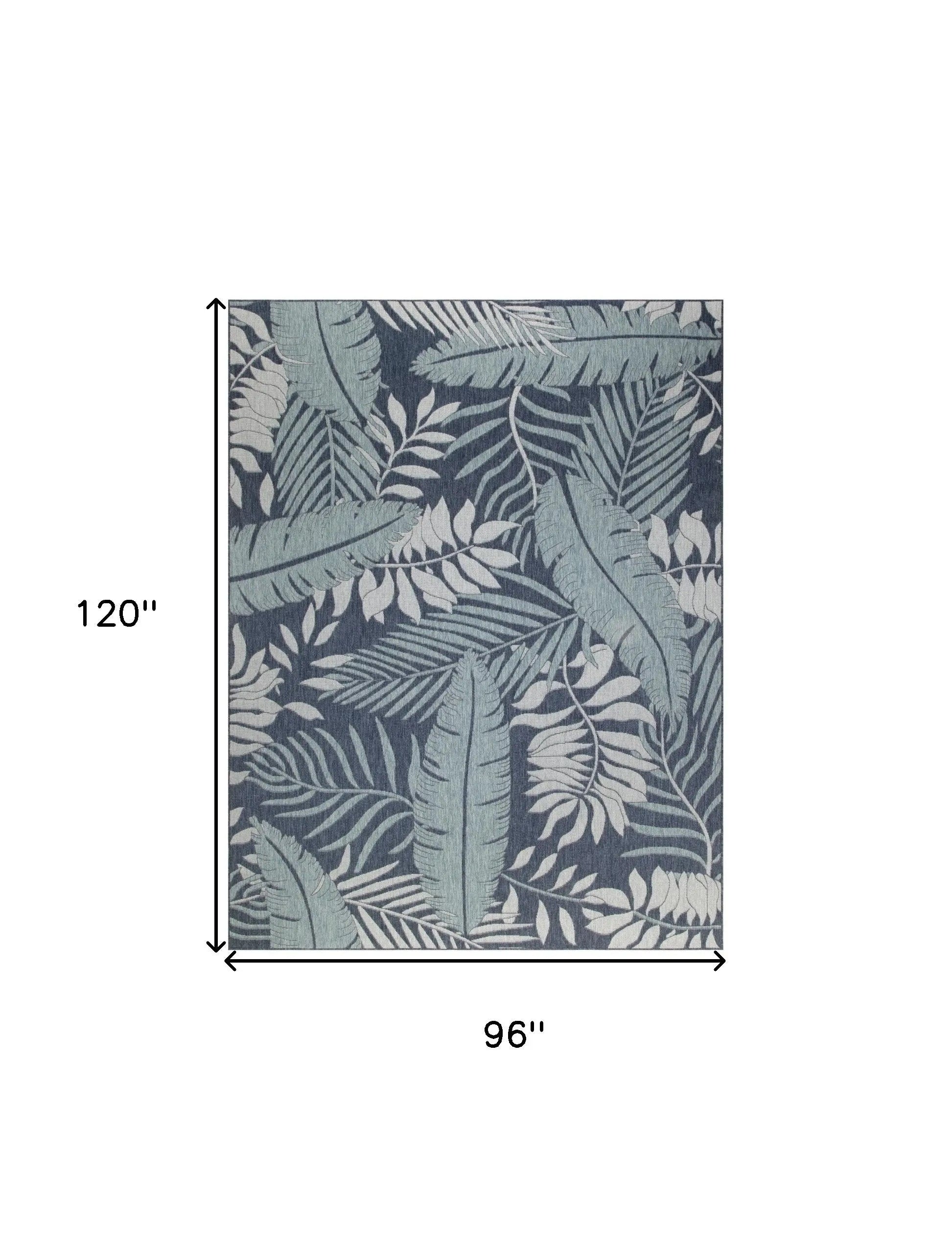 8' X 10' Navy Blue Sky Blue And Ivory Palm Leaf Indoor Outdoor Area Rug Homeroots Outdoor
