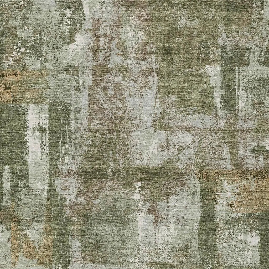 8' X 10' Olive Green And Beige Abstract Washable Indoor Outdoor Area Rug Homeroots Outdoor