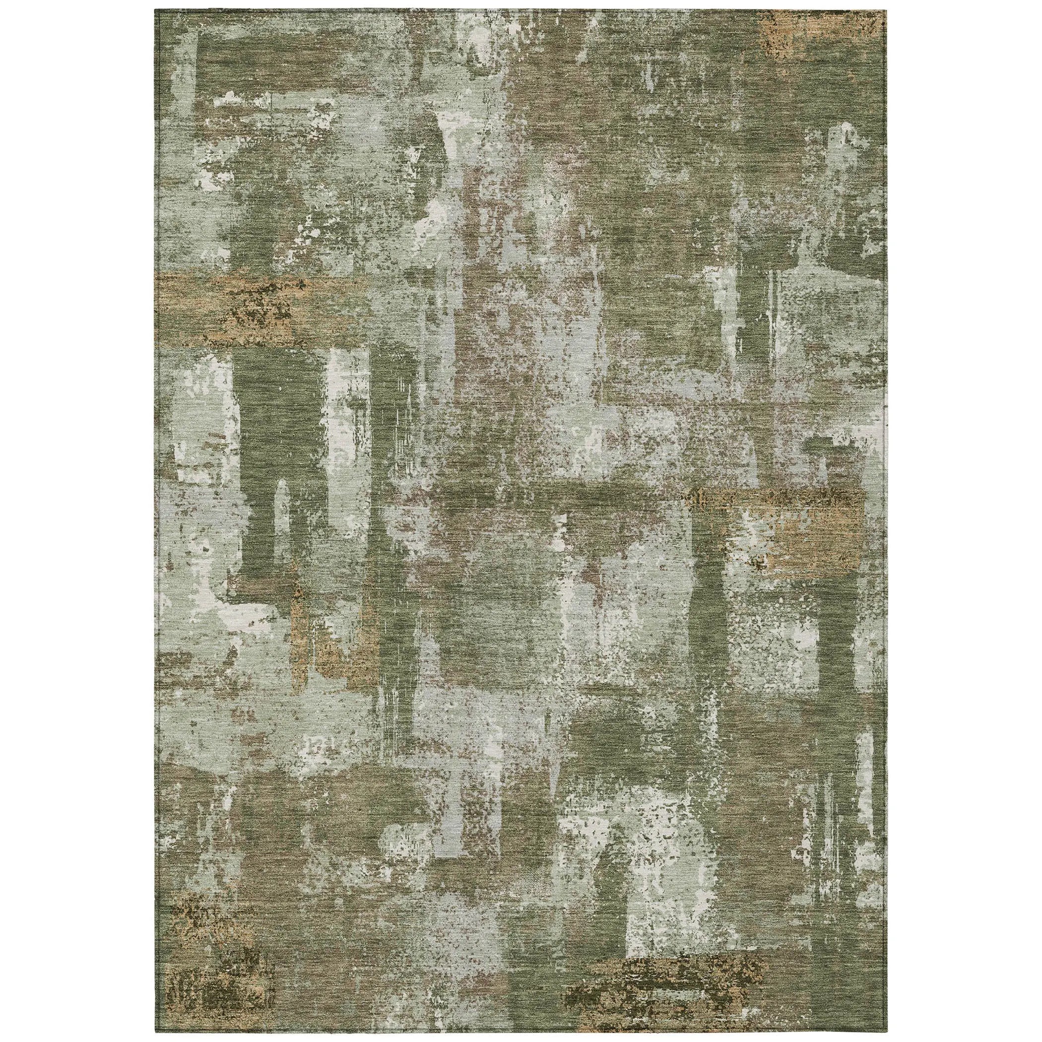 8' X 10' Olive Green And Beige Abstract Washable Indoor Outdoor Area Rug Homeroots Outdoor