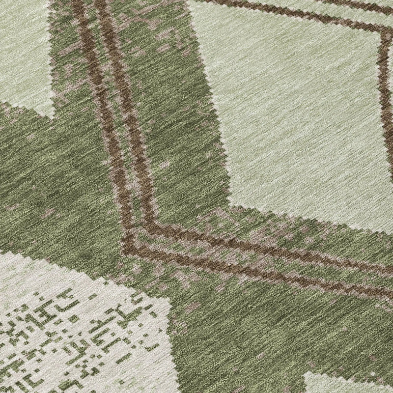 8' X 10' Olive Green And Beige Geometric Washable Indoor Outdoor Area Rug Homeroots Outdoor
