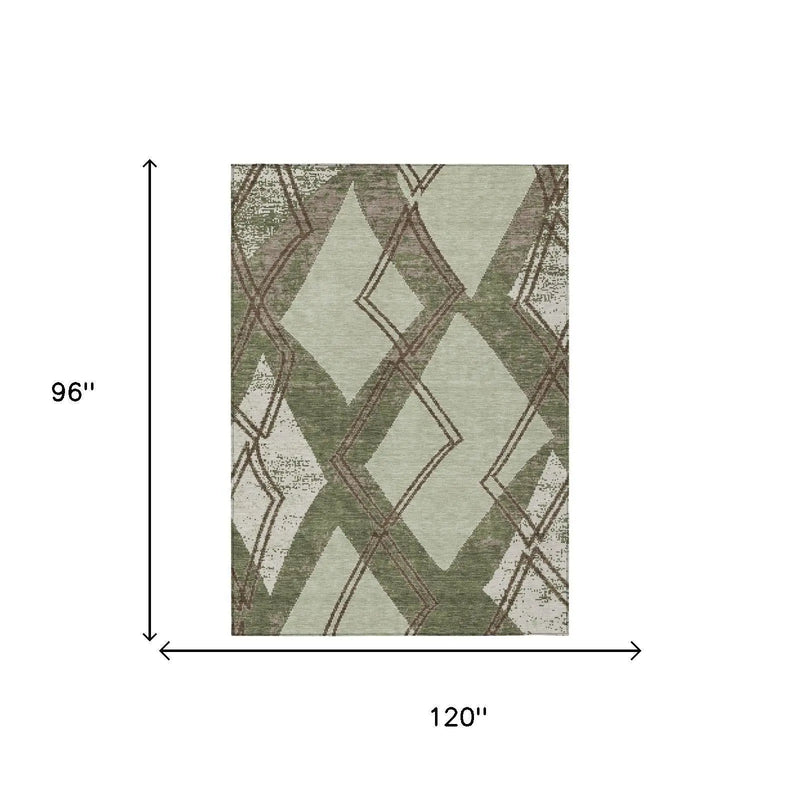 8' X 10' Olive Green And Beige Geometric Washable Indoor Outdoor Area Rug Homeroots Outdoor