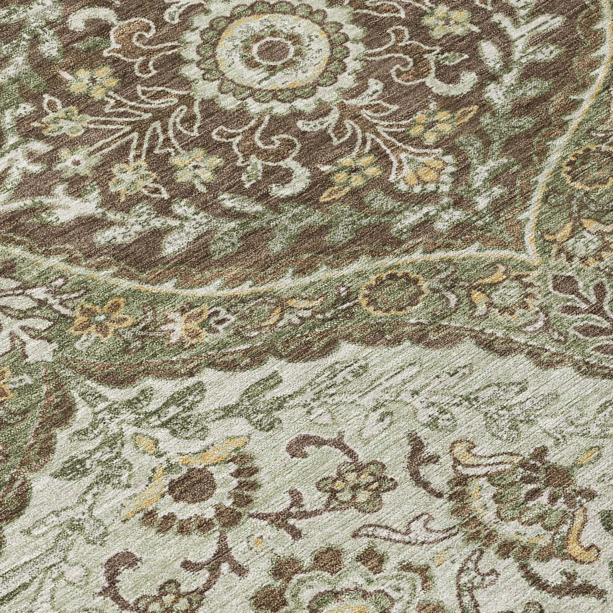 8' X 10' Olive Green And Blue Ogee Washable Indoor Outdoor Area Rug Homeroots Outdoor