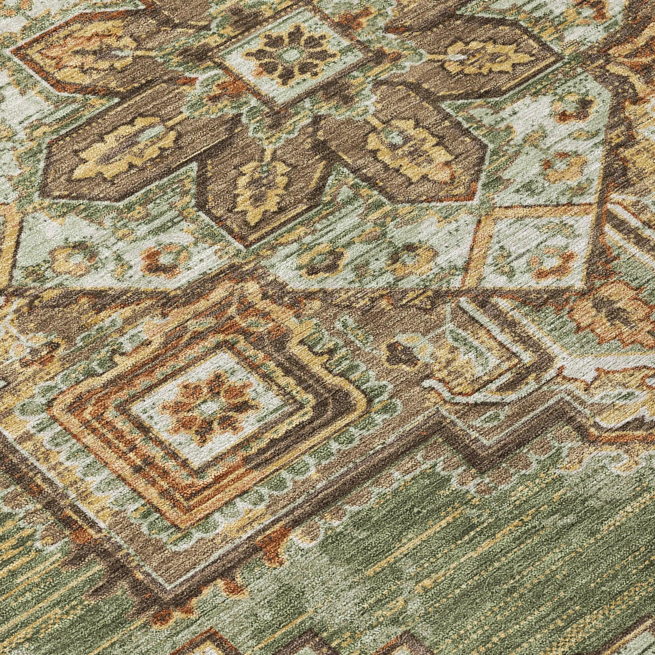 8' X 10' Olive Green And Blue Oriental Washable Indoor Outdoor Area Rug Homeroots Outdoor