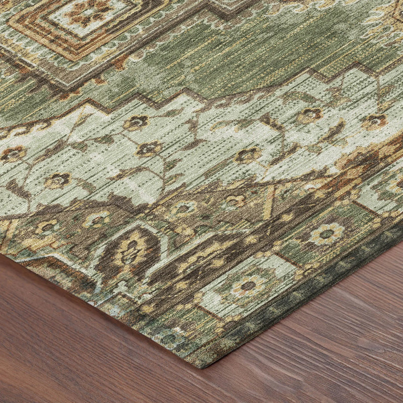 8' X 10' Olive Green And Blue Oriental Washable Indoor Outdoor Area Rug Homeroots Outdoor