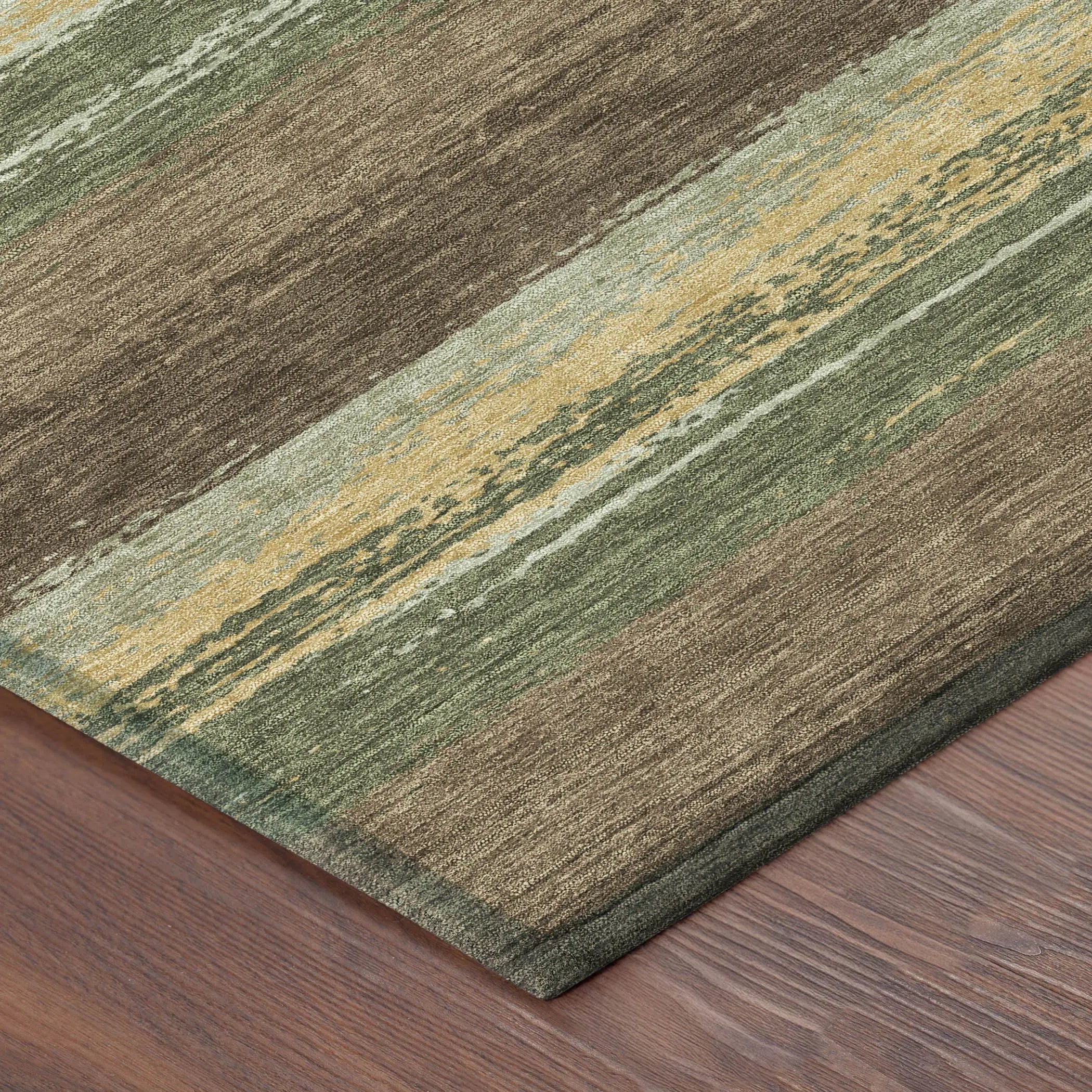 8' X 10' Olive Green And Blue Striped Washable Indoor Outdoor Area Rug Homeroots Outdoor