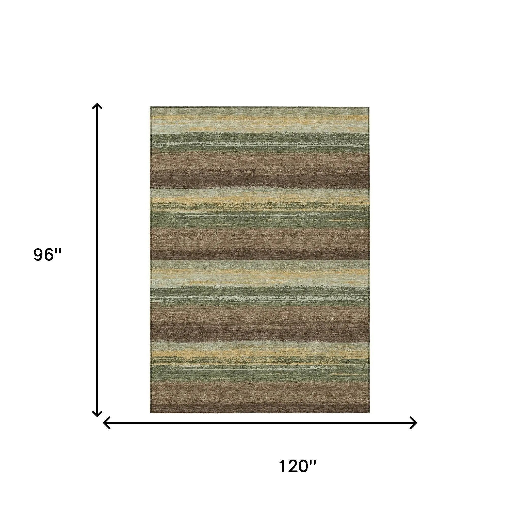 8' X 10' Olive Green And Blue Striped Washable Indoor Outdoor Area Rug Homeroots Outdoor