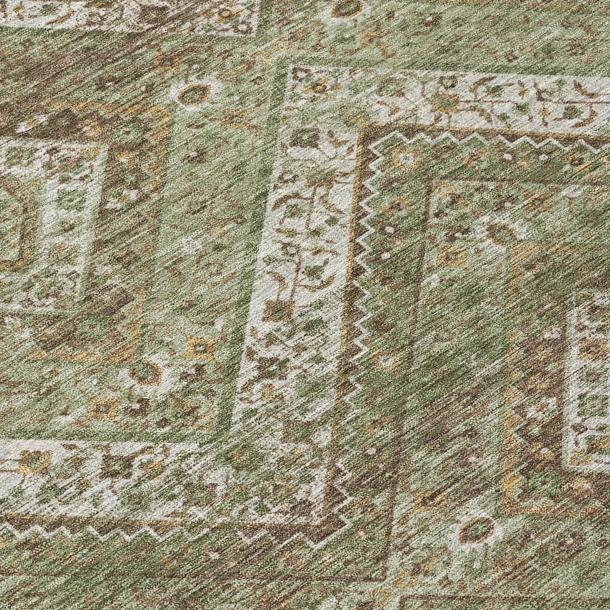 8' X 10' Olive Green And Blue Tribal Washable Indoor Outdoor Area Rug Homeroots Outdoor