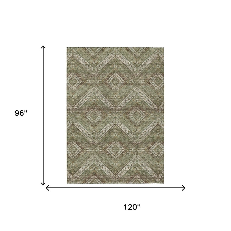 8' X 10' Olive Green And Blue Tribal Washable Indoor Outdoor Area Rug Homeroots Outdoor