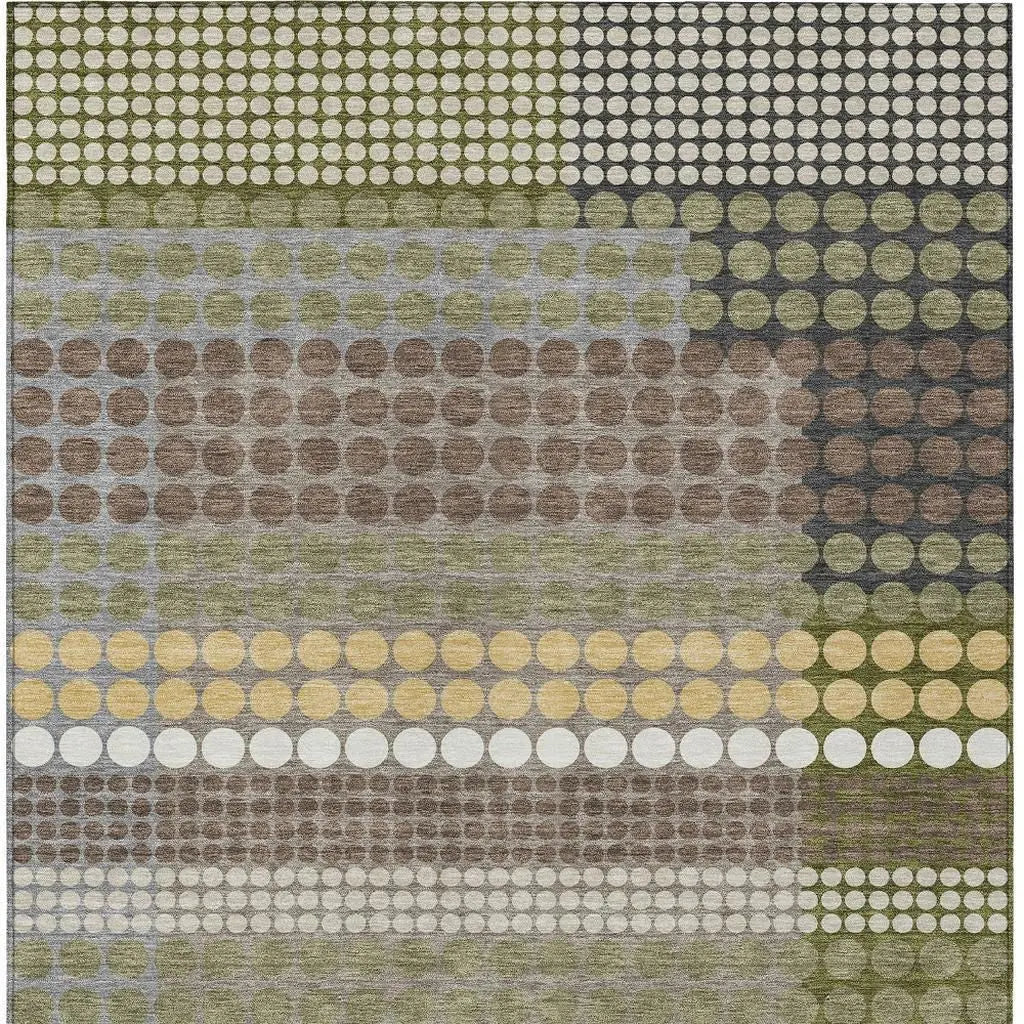 8' X 10' Olive Green And Brown Geometric Washable Indoor Outdoor Area Rug Homeroots Outdoor